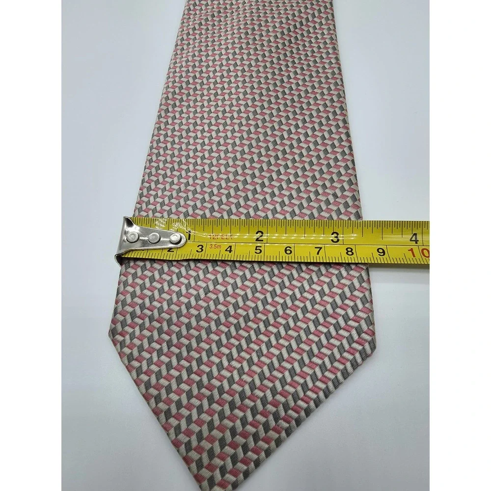 Aquascumtum of London Vintage 100% Silk Geometric Tie Pink Tan Gray 58